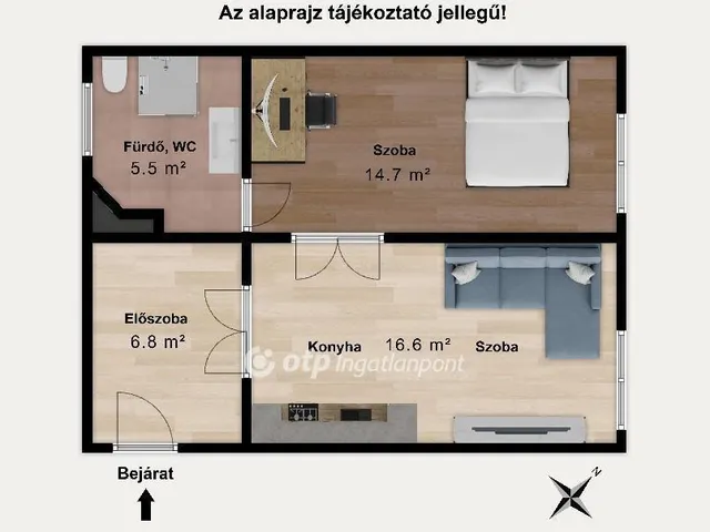 Eladó lakás Budapest VI. kerület, Nagykörúton kívüli terület 44 nm