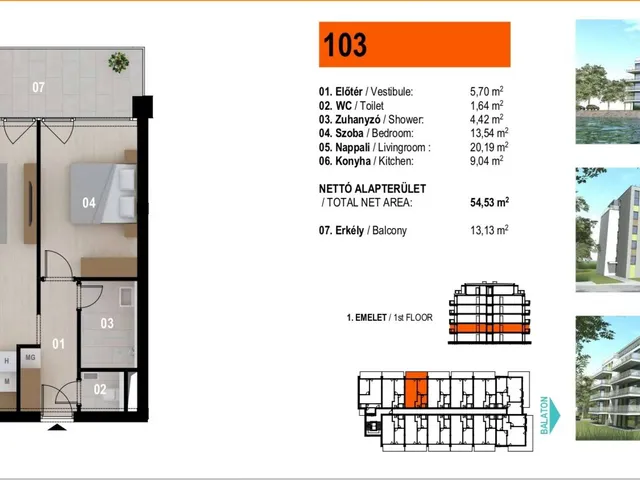 Eladó lakás Siófok, Ezüstpart 54 nm