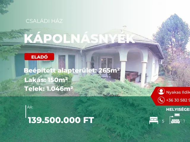 Eladó ház Kápolnásnyék 227 nm