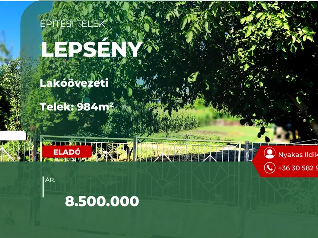 Eladó telek Lepsény 984 nm