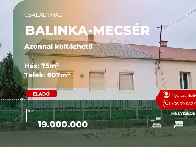 Eladó ház Balinka 75 nm