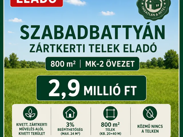 Eladó telek Szabadbattyán 800 nm