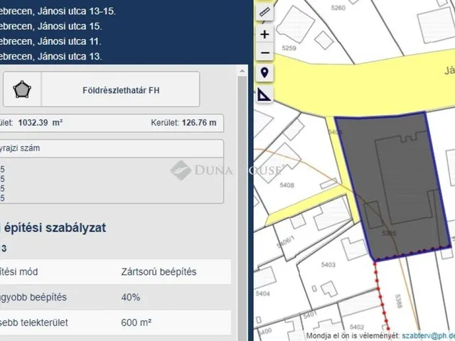 Eladó telek Debrecen 1033 nm