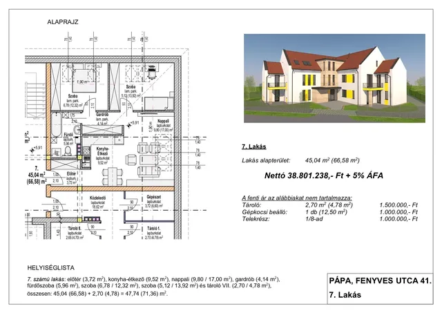 Eladó lakás Pápa 45 nm