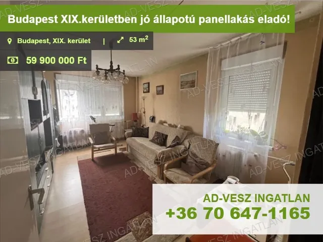 Eladó lakás Budapest XIX. kerület 53 nm