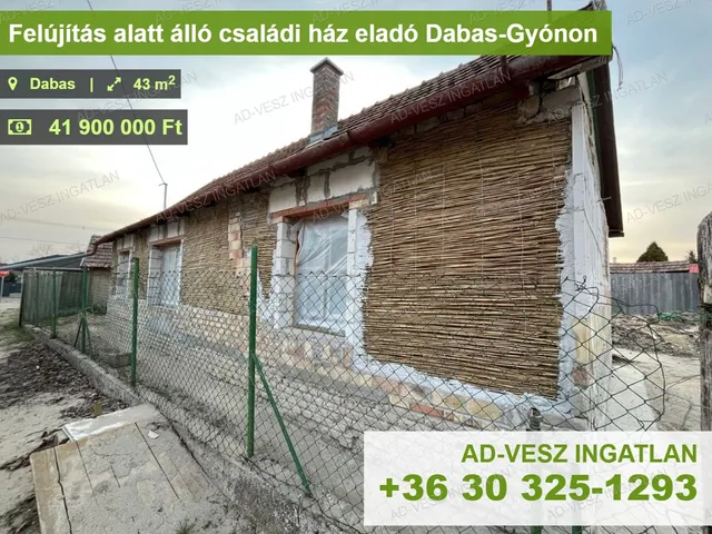 Eladó ház Dabas, Gyón 43 nm