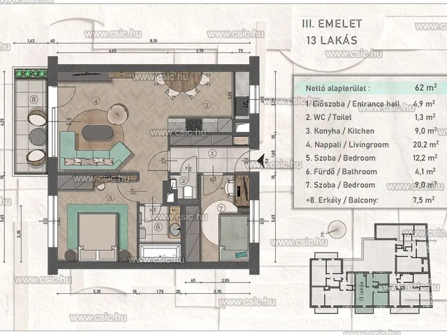 Eladó lakás Budapest XIII. kerület, Angyalföld 62 nm