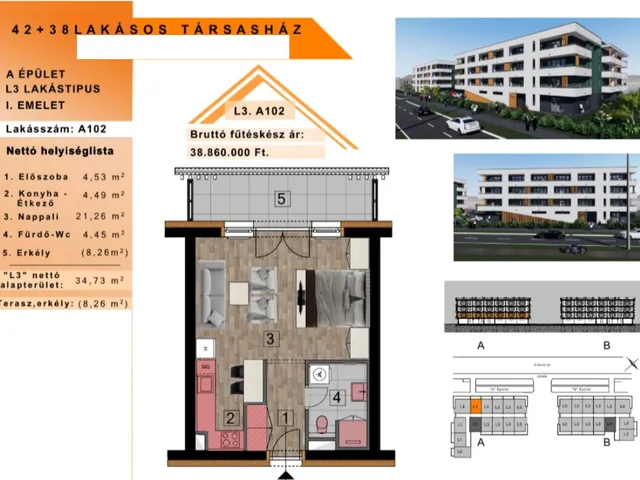 Eladó lakás Győr, Szabadhegy 39 nm