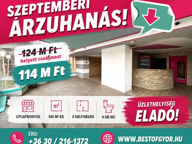 Eladó kereskedelmi és ipari ingatlan Győr, Marcalváros II. 140 nm