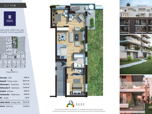 Eladó 3 szobás téglalakás 120,4 millió Ft értékben Budapest XIII. kerületben - Harmony Terrace lakóparkban