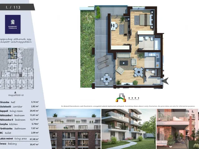 Eladó 3 szobás téglalakás 121,5 millió Ft értékben Budapest XIII. kerületben - Harmony Terrace lakóparkban