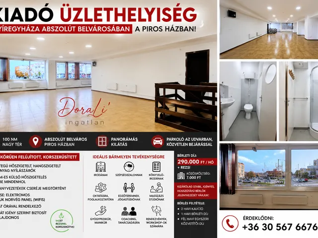 Kiadó kereskedelmi és ipari ingatlan Nyíregyháza, Belváros 100 nm