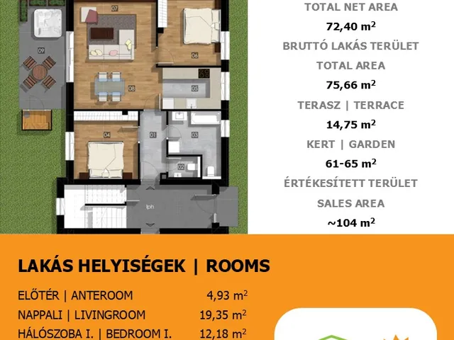 Eladó lakás Budapest XXIII. kerület, Soroksár, Soroksár-Újtelep városrész 72 nm