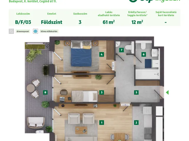 Eladó lakás Budapest X. kerület 61 nm