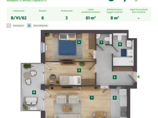 Eladó lakás Budapest X. kerület 61 nm