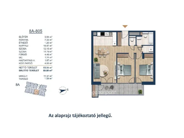 Eladó lakás Budapest III. kerület 69 nm