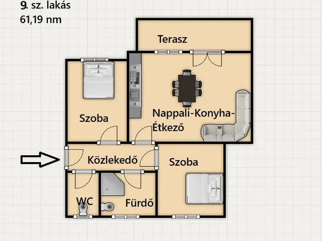 Eladó lakás Cserkeszőlő 61 nm