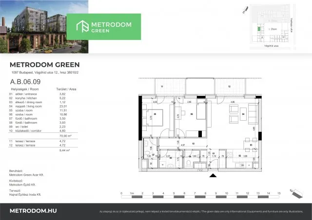 Eladó 3 szobás téglalakás 122,39 millió Ft értékben Budapest IX. kerületben - Metrodom Green lakóparkban