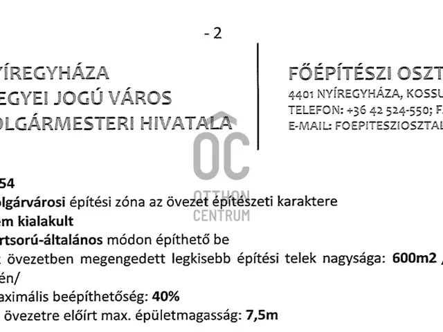 Eladó telek Nyíregyháza, Belváros 622 nm
