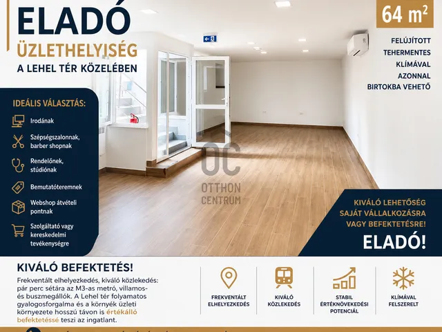 Eladó kereskedelmi és ipari ingatlan Budapest XIII. kerület, Lőportárdűlő 64 nm