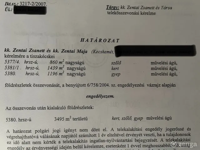 Eladó telek Tiszakécske, Gólya utca 3495 nm