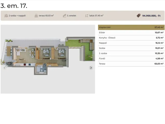 Eladó lakás Debrecen, Postakert 57 nm