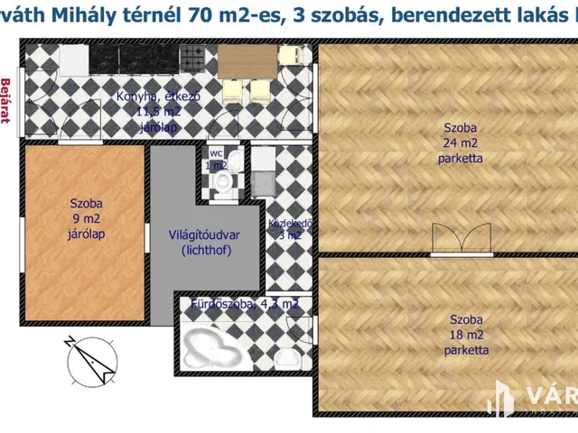 Kiadó lakás Budapest VIII. kerület, Józsefváros 70 nm