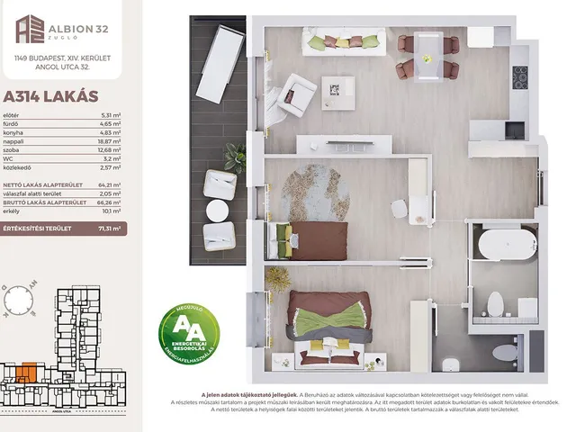 Eladó lakás Budapest XIV. kerület, Kiszugló 66 nm