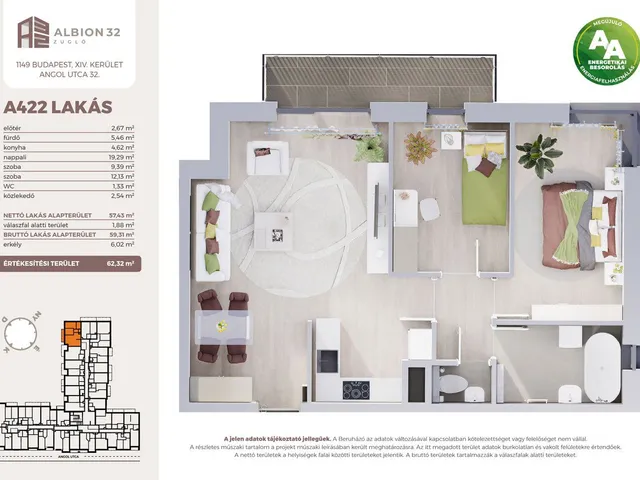 Eladó lakás Budapest XIV. kerület, Kiszugló 59 nm