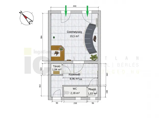 Kiadó kereskedelmi és ipari ingatlan Szeged, Belváros 35 nm