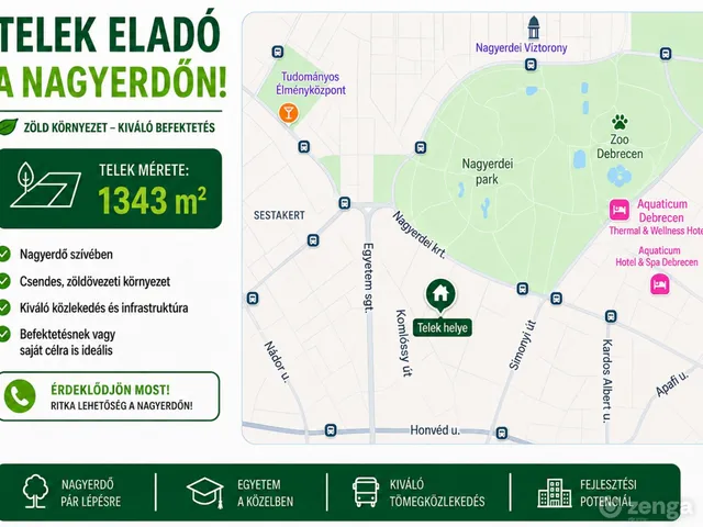 Eladó telek Debrecen, Nagyerdő, Komlóssy út 30 1343 nm