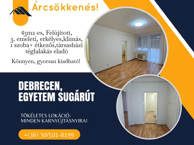 Eladó lakás Debrecen, Egyetemváros 43 nm