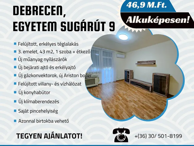 Eladó lakás Debrecen, Egyetemváros 43 nm