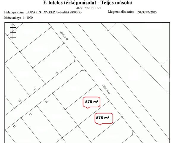 Eladó telek Budapest XV. kerület, Rákospalota 1750 nm