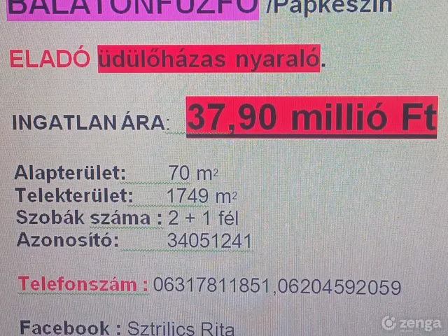 Eladó üdülő és hétvégi ház Balatonfűzfő, Valahol u 17 70 nm