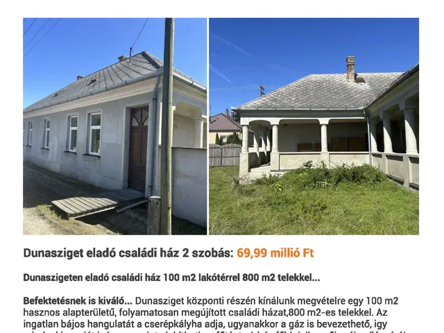 Eladó ház Dunasziget 100 nm