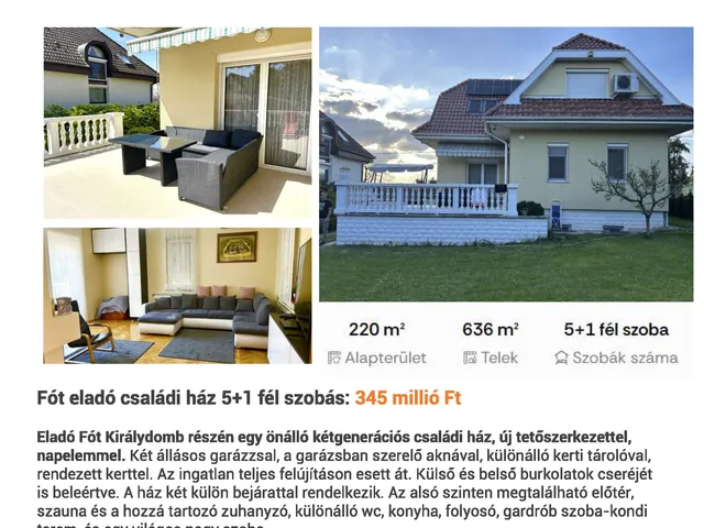 Eladó ház Fót, Fótfürdő 220 nm