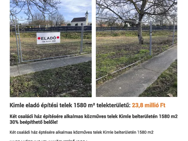 Eladó telek Kimle 1580 nm