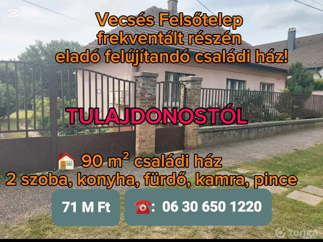 Eladó ház Vecsés, Felsőtelep 90 nm
