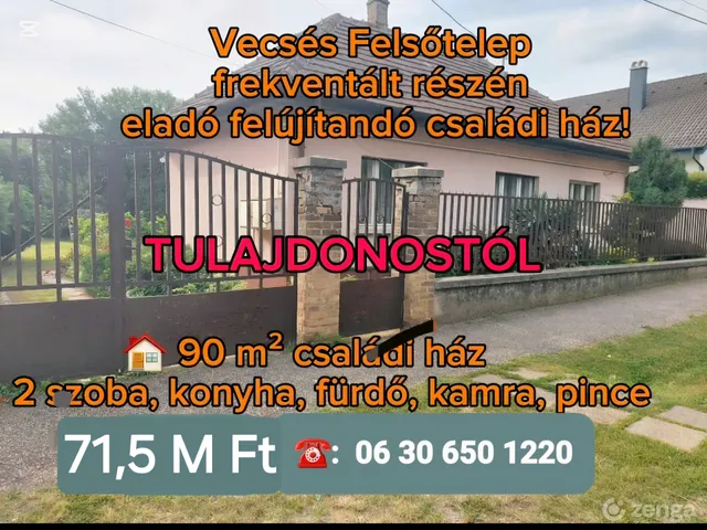 Eladó ház Vecsés, Felsőtelep 90 nm