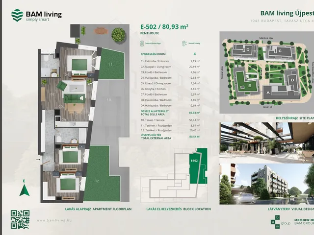 Eladó 4 szobás téglalakás 155,37 millió Ft értékben Budapest IV. kerületben - Bam Living lakóparkban