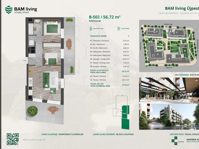 Eladó 3 szobás téglalakás 106,17 millió Ft értékben Budapest IV. kerületben - Bam Living lakóparkban