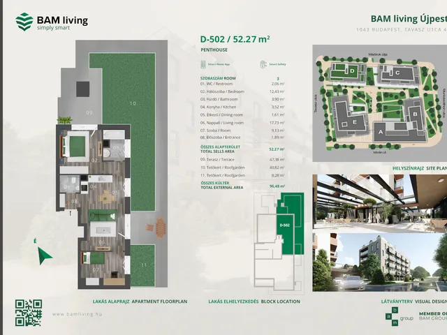 Eladó 3 szobás téglalakás 118,33 millió Ft értékben Budapest IV. kerületben - Bam Living lakóparkban