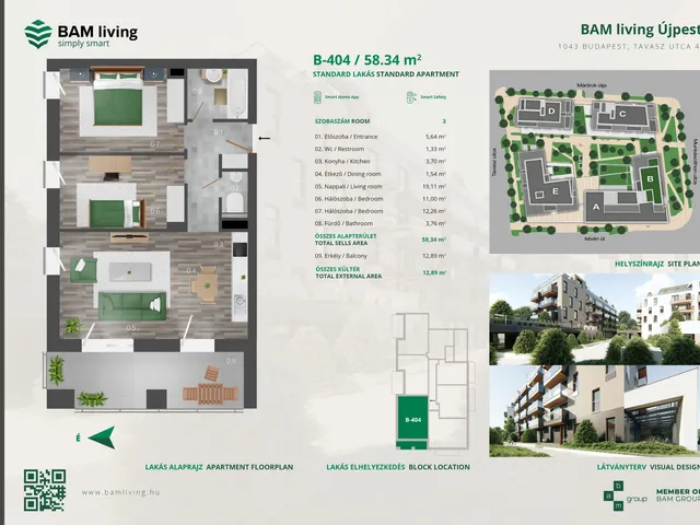 Eladó 3 szobás téglalakás 85,87 millió Ft értékben Budapest IV. kerületben - Bam Living lakóparkban