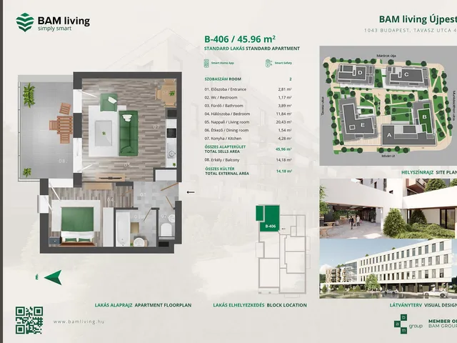 Eladó 2 szobás téglalakás 72,47 millió Ft értékben Budapest IV. kerületben - Bam Living lakóparkban