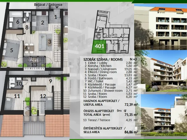 Eladó lakás Budapest IV. kerület, Újpest 87 nm