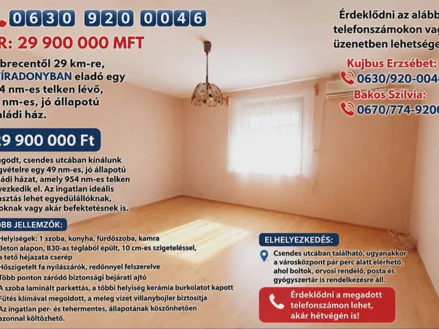 Eladó ház Nyíradony 49 nm
