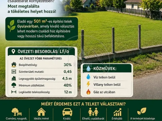 Eladó telek Gyula, Gyulavári 501 nm
