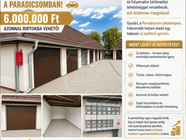 Eladó garázs Gyula, Paradicsom 18 nm