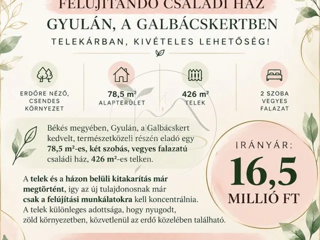 Eladó ház Gyula, Galbácskert 79 nm
